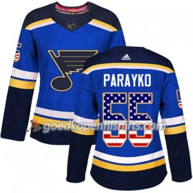 St. Louis Blues Colton Parayko 55 Adidas 2017-2018 Blauw USA Flag Fashion Authentic Shirt - Dames